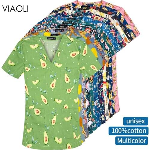 Unisex Medical Surgery Tops Cotton Breathable Work Clothes Beauty Salon Workwear Dental Clinic Pharmacist Nursing Scrubs Uniform