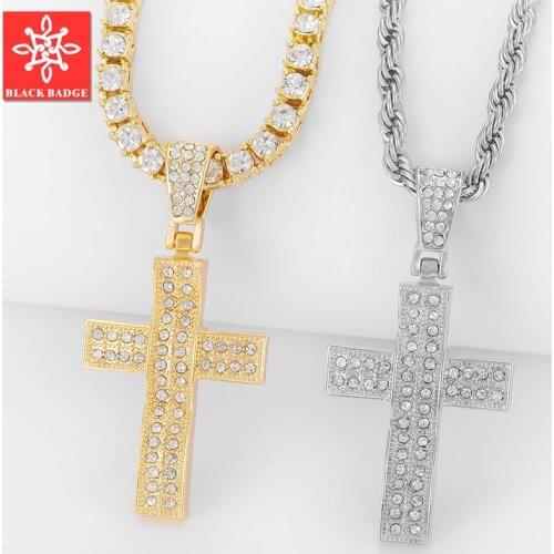 Bling Rhinestones Cross Pendant Mens Necklace Pendants For Men Jewelry Crystal Necklace For Men Hip Hop Necklace