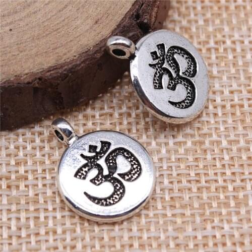 WYSIWYG 4pcs 19x15mm Antique Silver Color Om Pendant Charm Round Om Charm Double Sided Om Pendants