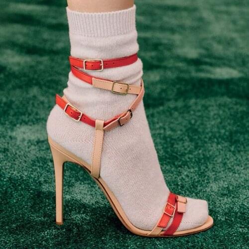 2021 Summer Women Shoes Sandals Fashion Bandage High Heeled Sandalias Sheepskin Buckle Strap Modern Gladiator Sandals Pumps
