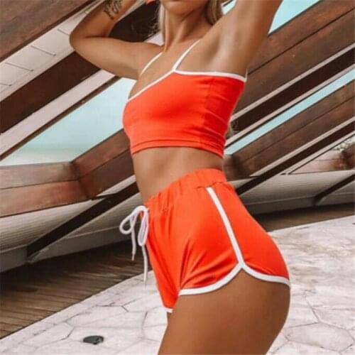 2PCS Women summer Fitness Suit Casual Clothes Ladies Sexy Patchwork Workout Short Set Sling Vest Tops Short Pants Active Outfits