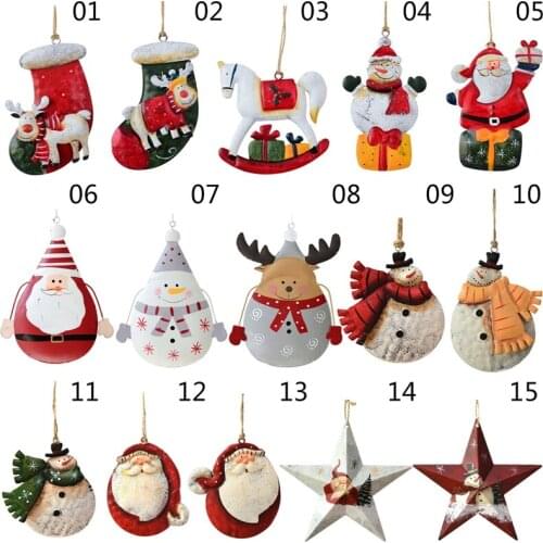 1Pcs Iron Christmas Pendant Colorful Santa Claus Elk Snowman Xmas Tree Drop Ornaments Decorations for Home Kids Toys Gift