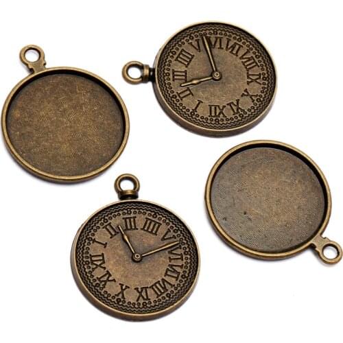 10pcs Fit 25mm Retro clock Cabochons Antique Bronze Cabochon Settings Cameo Base Blank Oval Tray High Quality Pendant Charms