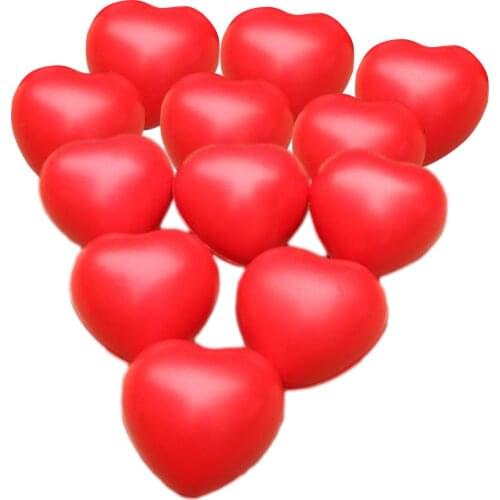 12 Pcs Squeeze Red Ball Playing Ball Heart PU Soft Hand Toys Solid Foam Stress Relieve Balls For Kids Adults