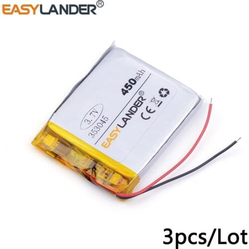 3pcs /Lot 3.7v Rechargeable lithium Li ion polymer rechargeable battery 353045 450mah MP3 MP4 MP5