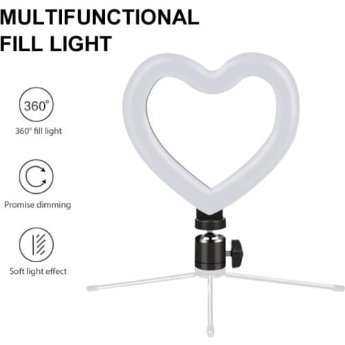 6 Inch Heart-shaped LED Ring Light Dimmable Cold Warm Makeup Photography Video Live Stream Lamp Tricolor Fill Light