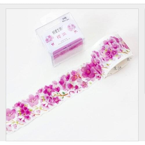 64Pcs/Roll Japanese Sakura cherry blossom vivid pink flowers washi tape DIY planner diary scrapbooking masking tape escolar