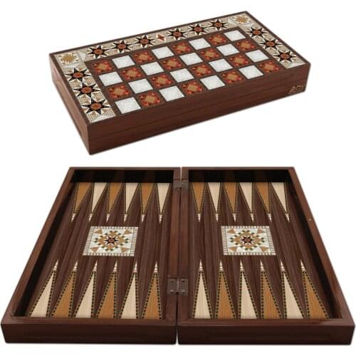 Antique Hatem Backgammon Set Orient Luxury Wooden Folding Large Chess Checkers Draughts Turkish Ottoman Maple Oak Board Game Box