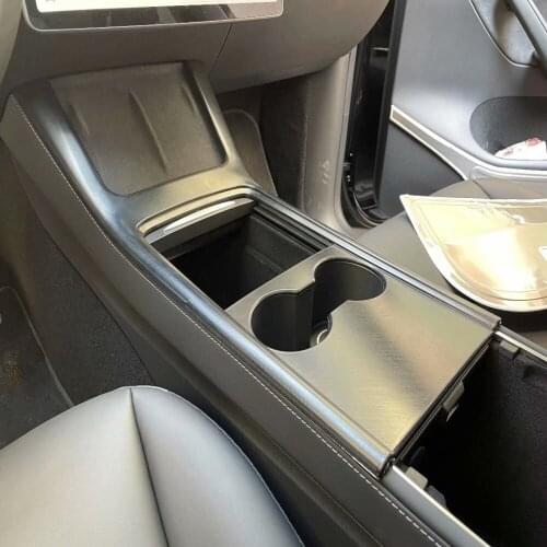 For Tesla Model Y 2021 2022 ABS Carbon Fiber Color Front Water Cup Cover Trim Interior Storage Box Edge Decoration Car Styling