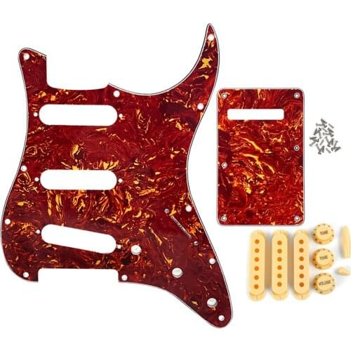 FLEOR Set of 11 Hole Guitar Pickguard SSS Back Plate 52/52/52mm Pickup Covers Knobs Switch Tip Caps Guitar Accessories