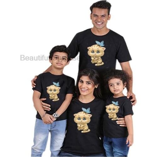 Cartoon Print T-shirt Women and Kids T-shirt Funny Family Matching Clothes Summer Mother and Daughter Clothes Casual Tshirt