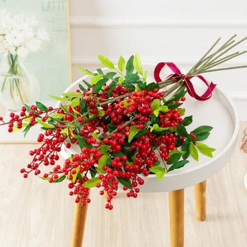 Artificial Flower Berry Red Bouquet Plants DIY Room Home Garden Office Decor Christmas Simulation Fruits Plants for Decoration