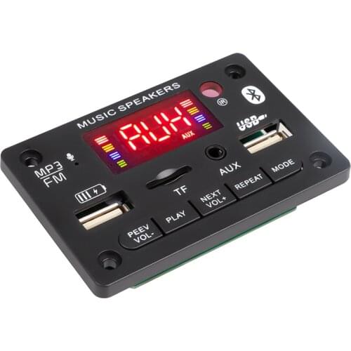 Kebidu 12V color screen Bluetooth 5.0 rechargeable USB decoder board MP3 player supports call/recording/LINE IN/FM/TF card
