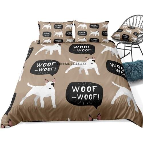 3 Pieces Bull Terrier Duvet Cover Set Cartoon Bull Terrier Dog Bedding White Dog Quilt Cover Queen Bed Set White Pet Dropship