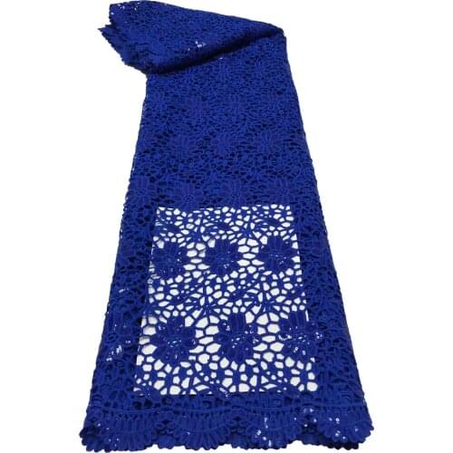Royal Blue Nigerian Guipure Lace Water Soluble Fabric 2021 High Quality Sequins Embroidery 5 Yards African Cord Lace Mesh Dress