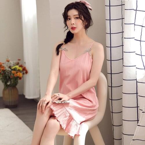 Summer Nightgowns Women Cotton Suspender Nightdress Ladies Sexy Sleeveless Japanese Sweet Girls Large Size Loose Nightshirt 3XL