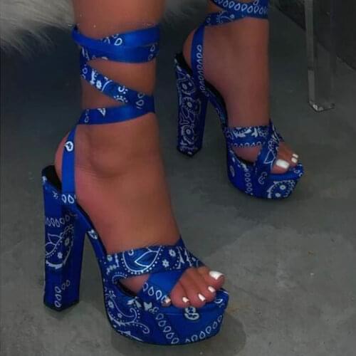 Summer Peep Toe Platform High Heels Cross Ankle Strap Women Shoes Nightclub Shoes Lady Block Heels Sandals Shoes Woman feminino