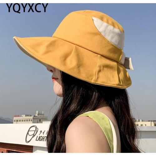 YQYXCY Summer Hat Women Sun Protection Folding Sunshade Korean Fisherman Cap Beach Hat Female Floppy Sunhat Sun Protection Gorro