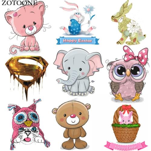 Cute Animal Patches Set Iron on Transfer Unicorn Owl Cat Dog Patches for Girl Kids Clothing DIY Heat Transfer Vinyl Stickers D
