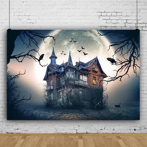 Mocsicka Halloween Backdrop Retro Castle Moon Bat Crow Party Photo Background Decoration Newborn Child Photography Props Banner