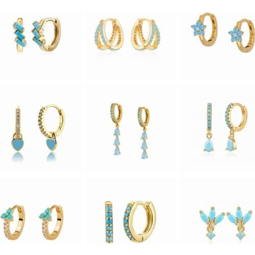 Fashion Bohemian Turquoise Earring For Girls Ladies Copper Prevent Allergy Hoop Earrings Bling Crystal Jewerly orecchini donna