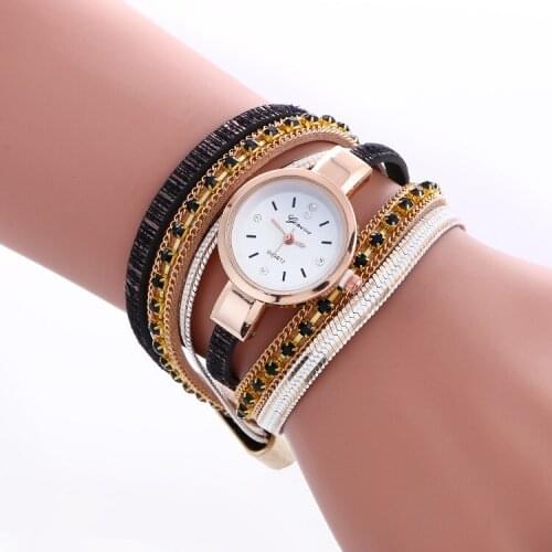 Fashion Lady Bracelet Rhinestone Geneva Watches Women Colorful Quartz Watch Long Casual Bracelet Woman Dress Wristwatch 916894