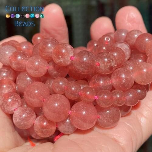 Natural Stone Strawberry Crystal Quartzs Chalcedony Round Bead For Jewelry Making 6-10 MM DIY Bracelets Accessories Wholesale