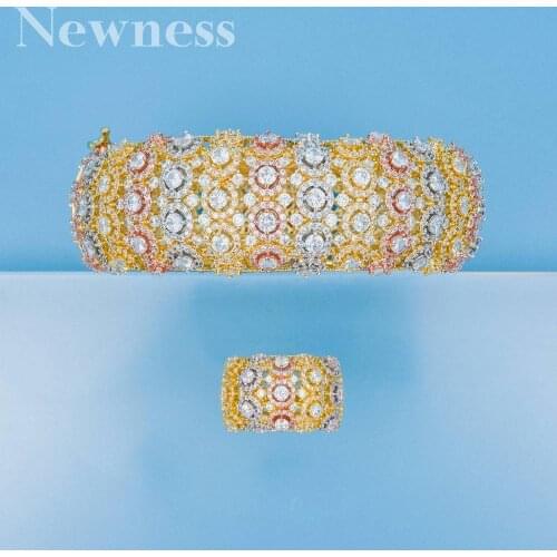 Newness Delicate Shiny Flowers Unique African Bangle Ring Set Jewelry Sets For Women Wedding Cubic Zircon Crystal CZ