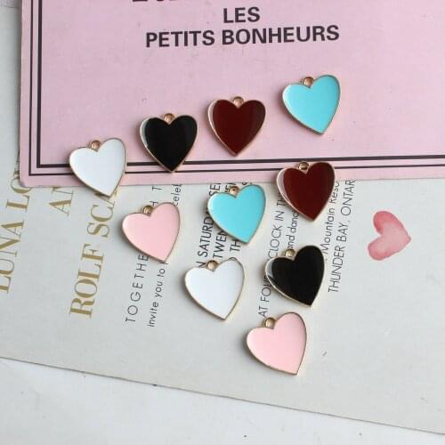 Wholesale 100pcs 17*17mm Enamel Metal Heart Charms Gold Tone Zinc Alloy Dripping Oil Ornament Accessories Necklace Pendants