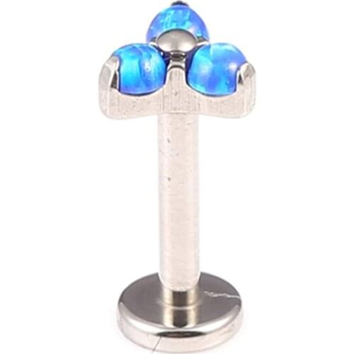 ASTM F136 Titanium Internally Threaded Blue Opal Trio Tragus Earrings Body Piercing Jewelry