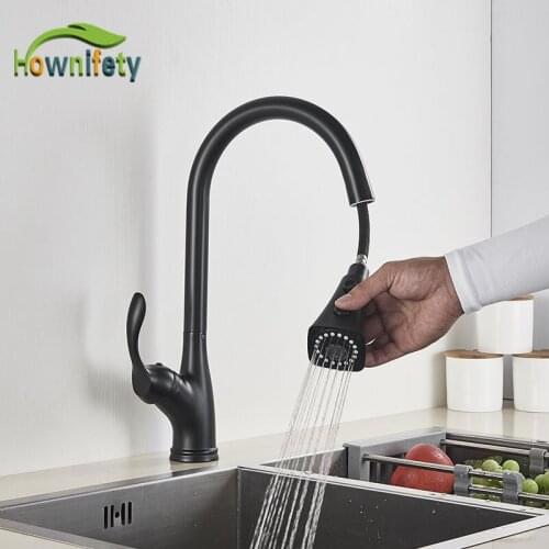 Black Nickel Pull Out 3- Way Kitchen Faucet Deck Mount 360 Degree Rotation Spary Stream Mode Hot Cold Sink Mixers