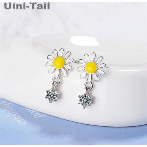 Uini-Tail hot new 925 sterling silver chrysanthemum earrings Korean fashion sweet micro-inlaid literary flower earrings ED247