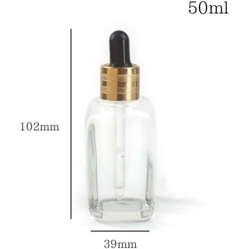 High Quality Clear Glass dropper bottle with gold cap 50ml