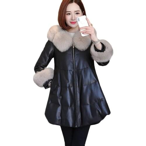 New Winter Leather Jacket Women New Imitation Sheep Leather Coat Plus Size Hooded Fur Collar Parka Overcoat PU Leather Jackets