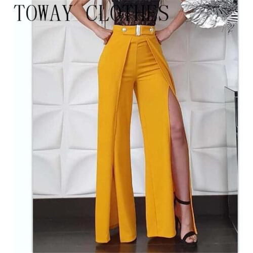 Women Fashion Casual Long Pants Women Trousers High Waist Slit Leg Pants