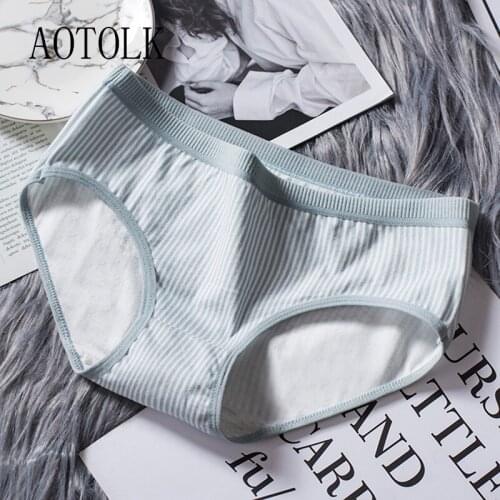Female Plus Size Panties Womens Soft Cotton Lingerie 2021 New Striped Girl Underwear Cute Japanese Style Mid-waist Briefs