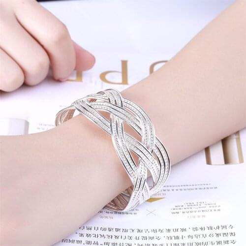925 Sterling Silver Intertwined Bangle For Woman Wedding Engagement Fashion Charm Party Jewelry Gift