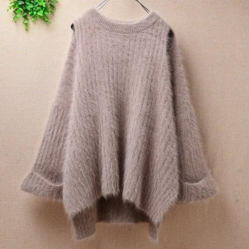 Tops Ladies fashion sexy off shoulder sweater plus size Angora rabbit fur knitted mink cashmere pullover jumper autumn winter