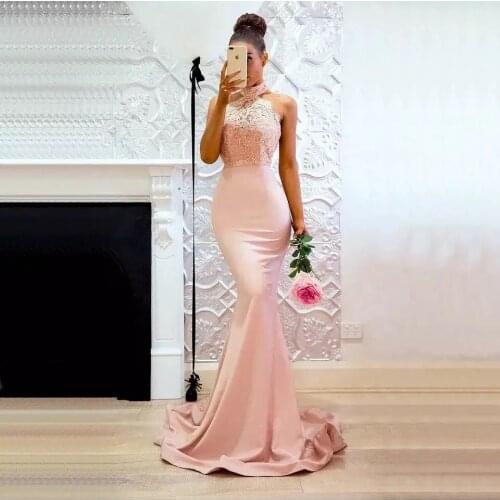 Satin Bridesmaid Dresses Mermaid 2021 Sequins Beaded Appliques Maid of Honor High Neck Formal Party Prom Dresses For Wedding New