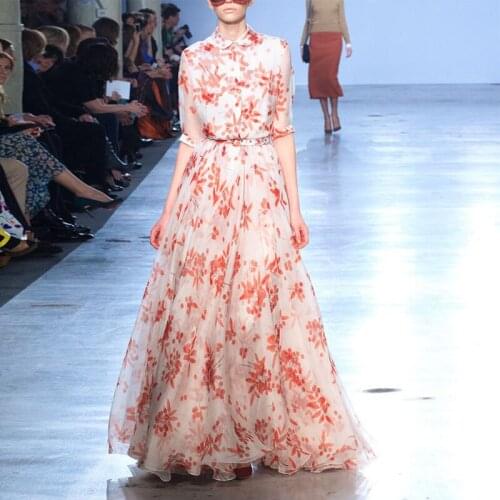 2020 Real Sale Dress Vestido De Festa Womens Dress Temperament Elegant Printing Five-point Sleeve Long Summer Chiffon Fashion