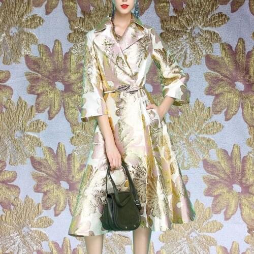 Gold jacquard fabric dress coat windbreaker autumn and winter Jacquard Brocade fabric clothing fabric high-grade cloth