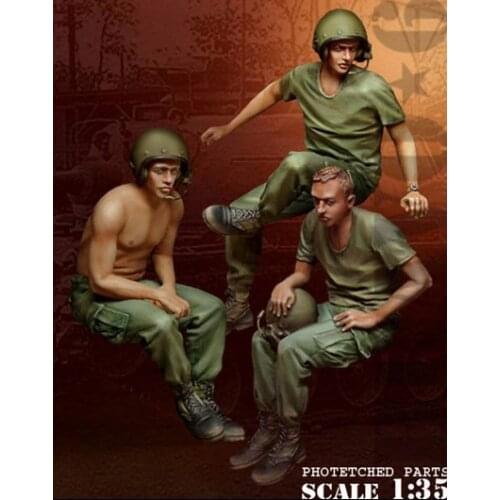 1/35 scale Vietnam War US Army Tanker 3 people miniatures WWII Resin Model Kit figure Free Shipping