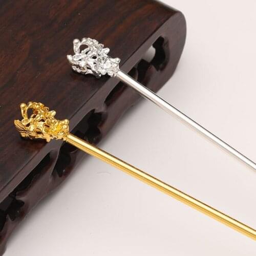 10pcs 138mm*11mm Hair Sticks Gold Silver color Alloy Flowers Hair Sticks For Women Headwear Decoration DIY Jewelry Making
