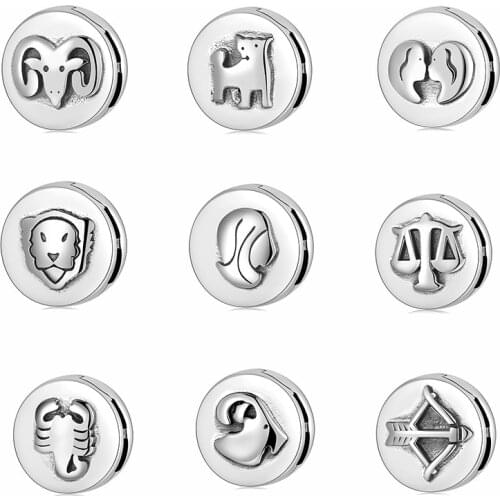 12 Constellation Zodiac Clips Beads Charms 925 Sterling Silver beads Fit Original Reflections Bracelet Jewelry Making
