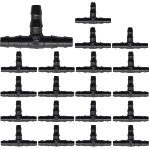 150 Pcs 1/4Inch Universal Barb Tee Fittings with Barbs, for 1/4Inch Drip Irrigation Pipes for Flower Pots, 4/7mm Tees