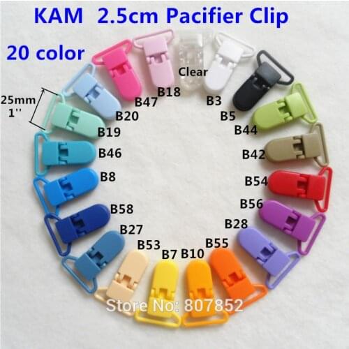 20 color ) DHL 1000pcs 25mm D Shape Kam Plastic Pacifier Dummy Chain Holder Clips Suspender alligator Soother Clips