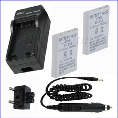 Battery (2-Pack) + Charger for Nikon EN EL5 and Coolpix P80,P90,P100, P500,P510,P520,P530, P5000,P5100,P6000, S10 Digital Camera