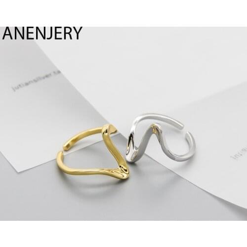 ANENJERY 925 Sterling Silver New Fashion Irregular Geometric Smooth Waves Ring Open Finger Ring For Women Jewelry S-R683