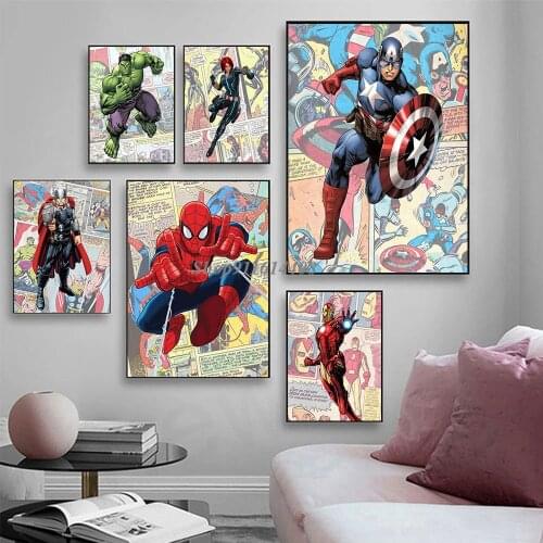 Anime Posters Movie Superhero IronMan Thor Kids Room Pictures Home Decor Marvel Wall Art Print Canvas Paintings Canvas Print Art