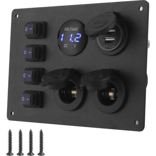 Auto accessories Car styling Waterproof 4 Gang Rocker Switch Panel Dual USB Port Voltage Display 12V Socket for Car Boat RVs